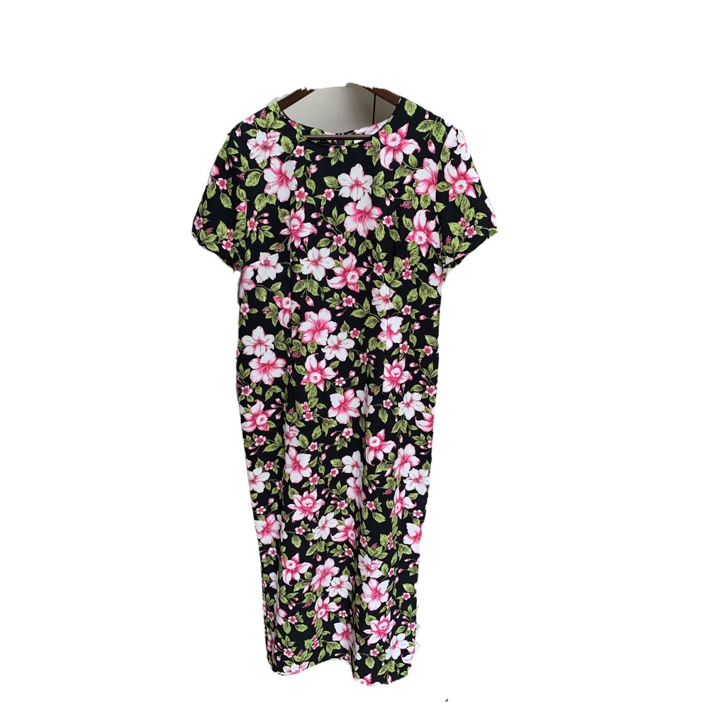 Kathie Lee Collection Vintage Sheath Dress Medium (Size 12) Black Floral Print